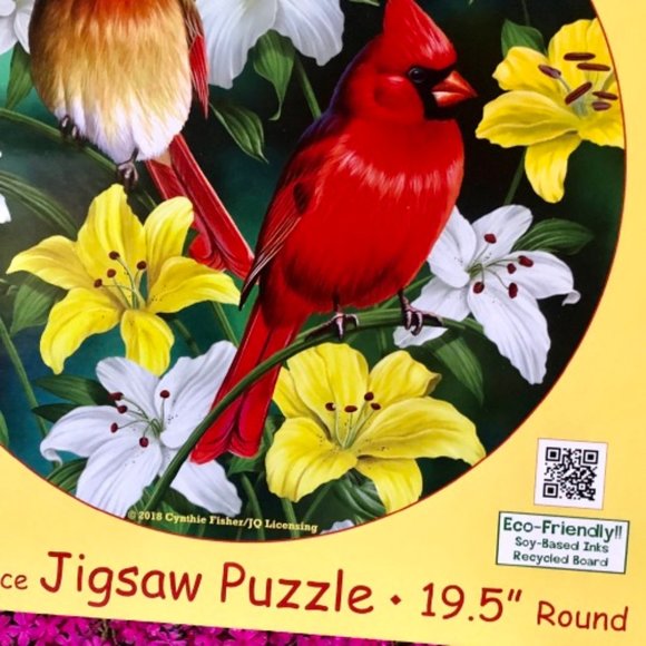 SunsOut Jigsaw Puzzle CARDINALS IN THE ROUND 500 Pieces Birds Flowers - Picture 4 of 8